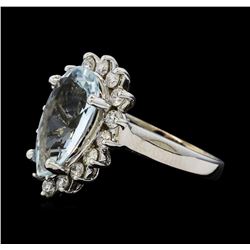 3.60 ctw Aquamarine and Diamond Ring - 14KT White Gold