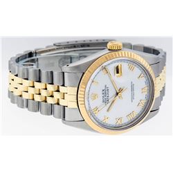 Rolex Mens 2 Tone 14K Mother Of Pearl Roman Datejust Wristwatch