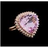 Image 1 : 24.70 ctw Kunzite and Diamond Ring - 14KT Rose Gold