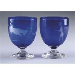 COBALT TO CLEAR INTAGLIO VASES