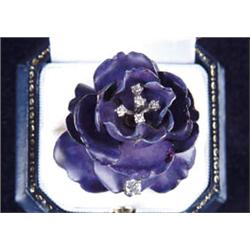 14KT GOLD ENAMEL AND DIAMOND FLOWER BROOCH