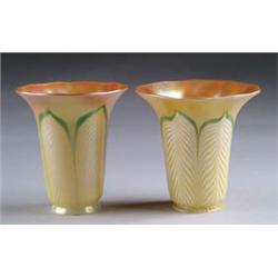 TWO AMERICAN ART GLASS DECORATED SHADES