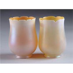 TWO QUEZAL ART GLASS SHADES