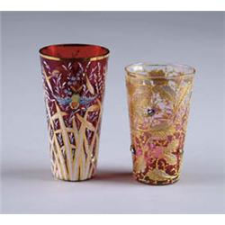TWO ENAMELED TUMBLERS