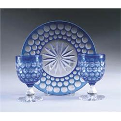 THREE PIECES OF STEUBEN COBALT CUT TO CLEAR GLASS