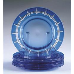 SIX STEUBEN COBALT CUT PLATES