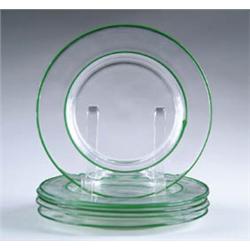 SIX STEUBEN CLEAR AND GREEN PLATES