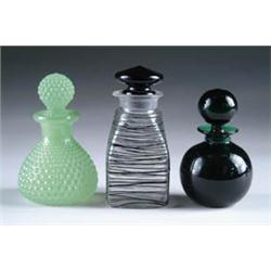 THREE GLASS SCENT BOTTLES