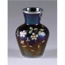 AUSTRIAN SILVER OVERLAY & ENAMELED VASE