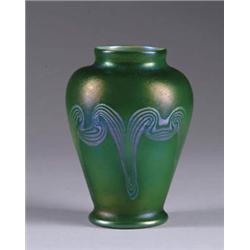 TIFFANY GREEN DECORATED VASE