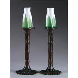 PAIR OF TIFFANY BAMBOO CANDLE LAMPS