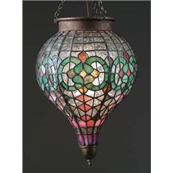PAIR OF LEADED HANGING LIGHTS