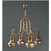 Image 1 : BRASS CHANDELIER WITH FOUR ART GLASS SHADES