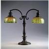 Image 1 : HANDEL DOUBLE STUDENT LAMP WITH QUEZAL DECORATED SHADES