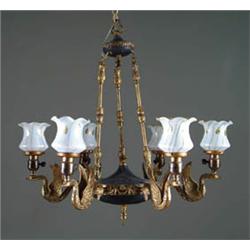 CHANDELIER WITH ART GLASS SHADES