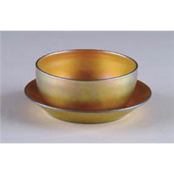 STEUBEN GOLD BOWL AND UNDERPLATE