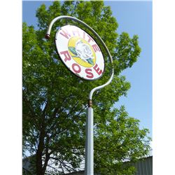 WHITE ROSE DOUBLE SIDED METAL SIGN WITH POST