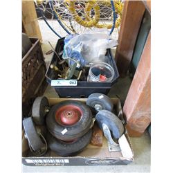 Box of Wheels & a Box of Assorted Hardware & More