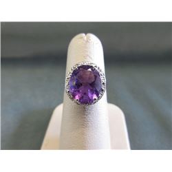 Large 4.5 CT Amethyst & Diamond Dinner Ring