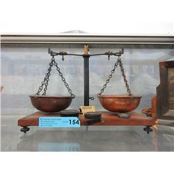 Vintage Balance Beam Scale with Copper Pans