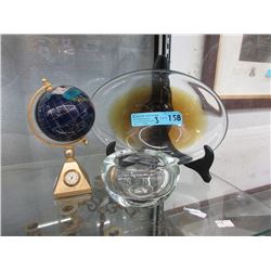 Mid-Century Art Glass Bowl, Clock Globe & Dish