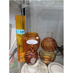 5 Amber Glass Vases