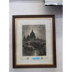 Vintage Wood Framed Etching
