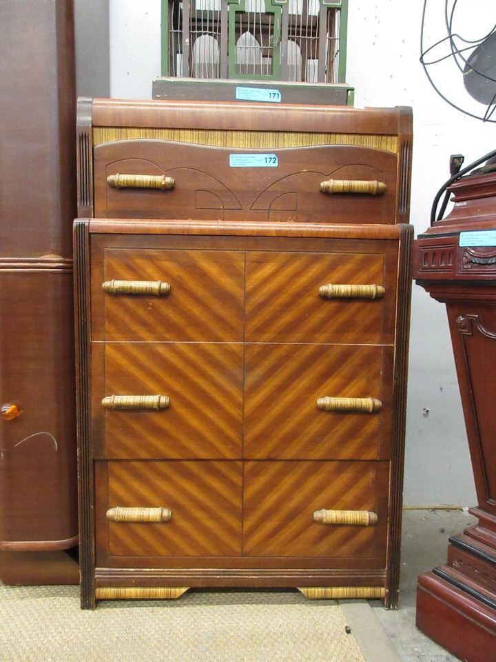Art Deco Walnut Waterfall Dresser Ca1930