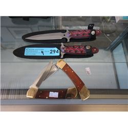 2 New Folding Knives & Two 5" Daggers