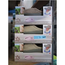 3 Pairs of New Pink Memory Foam Slippers - Size L