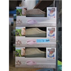 3 Pairs of New Pink Memory Foam Slippers - Size L