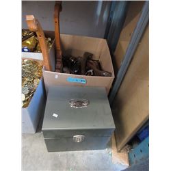 Vintage Metal File Box & Box of Collectibles
