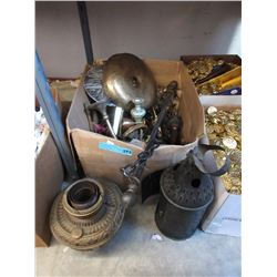 Large Box of Assorted Metal Pieces & Collectibles
