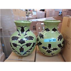 2 New 16" Green Ceramic Vases