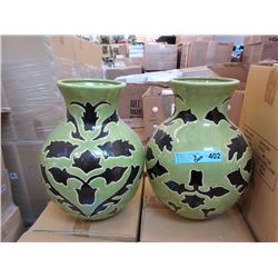 2 New 16" Green Ceramic Vases