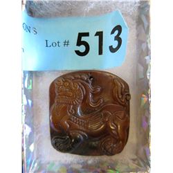 Hand Carved Brown Jade Foo Dog Pendant