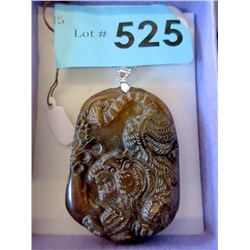 Carved Jade Tiger Pendant on .925 Silver Chain
