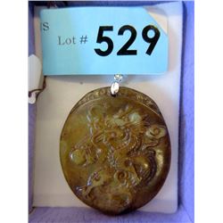 Brown Jade Dragon Pendant on .925 Silver Chain