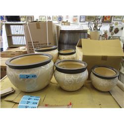 2 New 3 Piece Sets of Glazed Ceramic Plant Pots