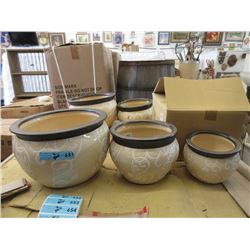 2 New 3 Piece Sets of Glazed Ceramic Plant Pots