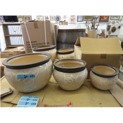 2 New 3 Piece Sets of Glazed Ceramic Plant Pots