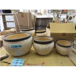 2 New 3 Piece Sets of Glazed Ceramic Plant Pots