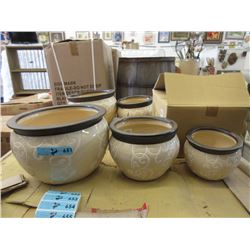 2 New 3 Piece Sets of Glazed Ceramic Plant Pots