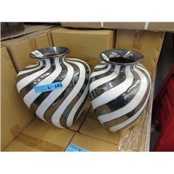 Pair of New Metallic Stripe Glazed Ceramic Vases
