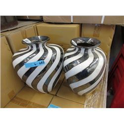 Pair of New Metallic Stripe Glazed Ceramic Vases
