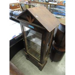 Vintage Wood Display Cabinet with Glass Shelves