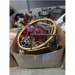 Cranberry Glass Vase & Other Assorted Goods