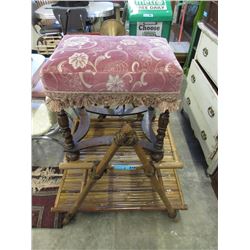 Wood Footstool & Bamboo Shelf