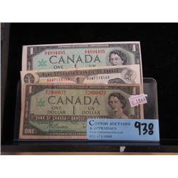 Three Old Issue Canadian $1 Bills - 1967 and 1973