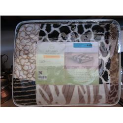 New Queen Size Animal Block Print Sherpa Blanket